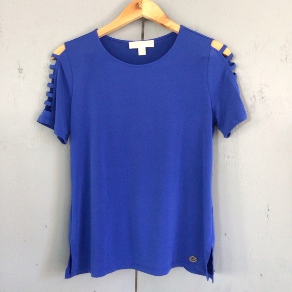 Michael Kors Cold Shoulder Blue Blouse - Picture 1 of 7
